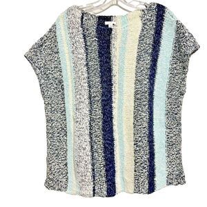 J. Jill Womens Pullover Knitted Blouse Top Multicolor Striped Med‎ Drop Shoulder